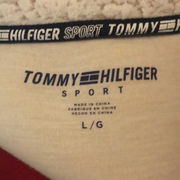 Tommy Hilfiger Fleece Quarter Zip Red Blue Long Sleeve Pullover Sweater Size L - Picture 9 of 12